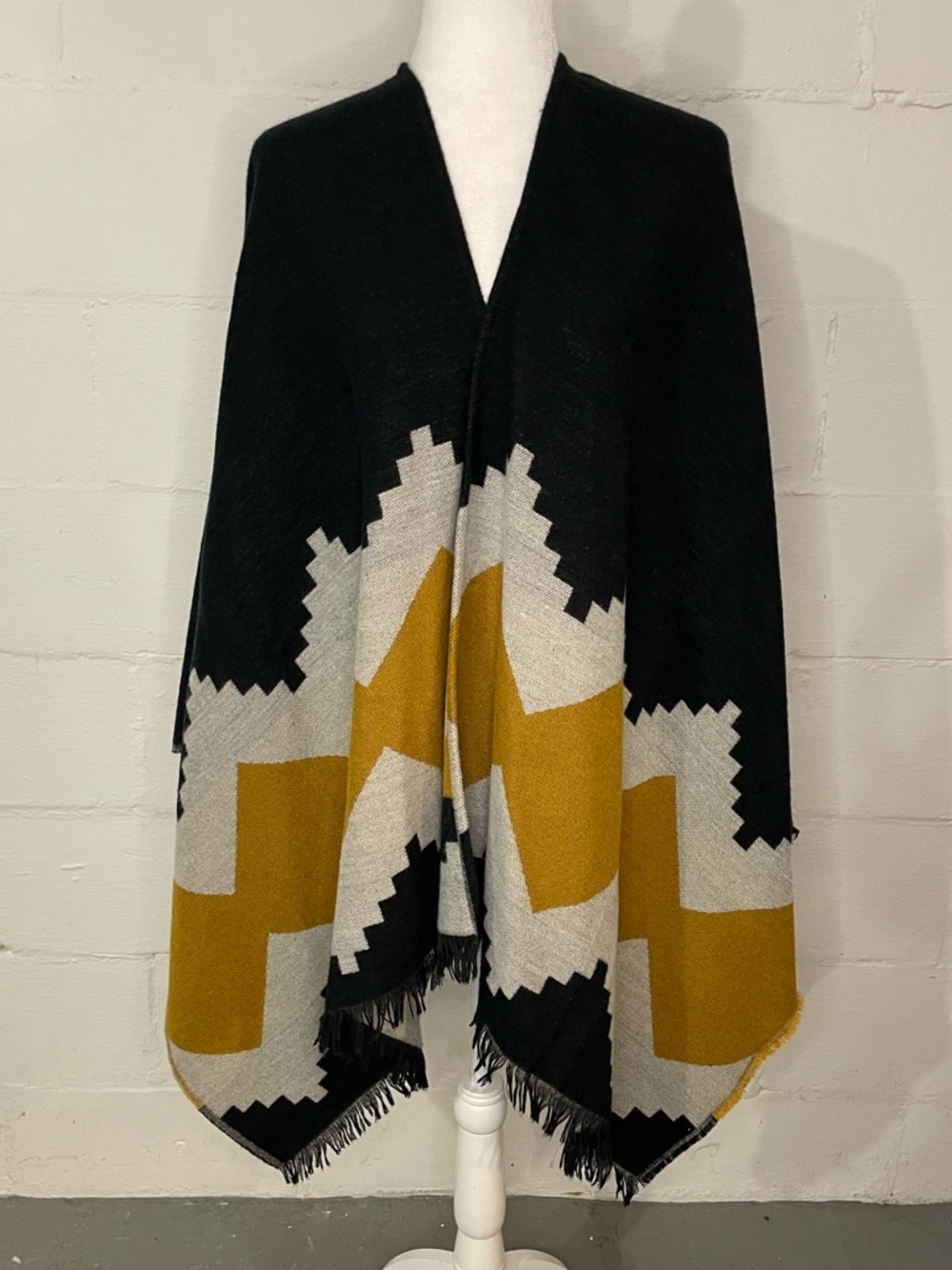 Cost Plus World Market Taupe and Black Knit Shawl